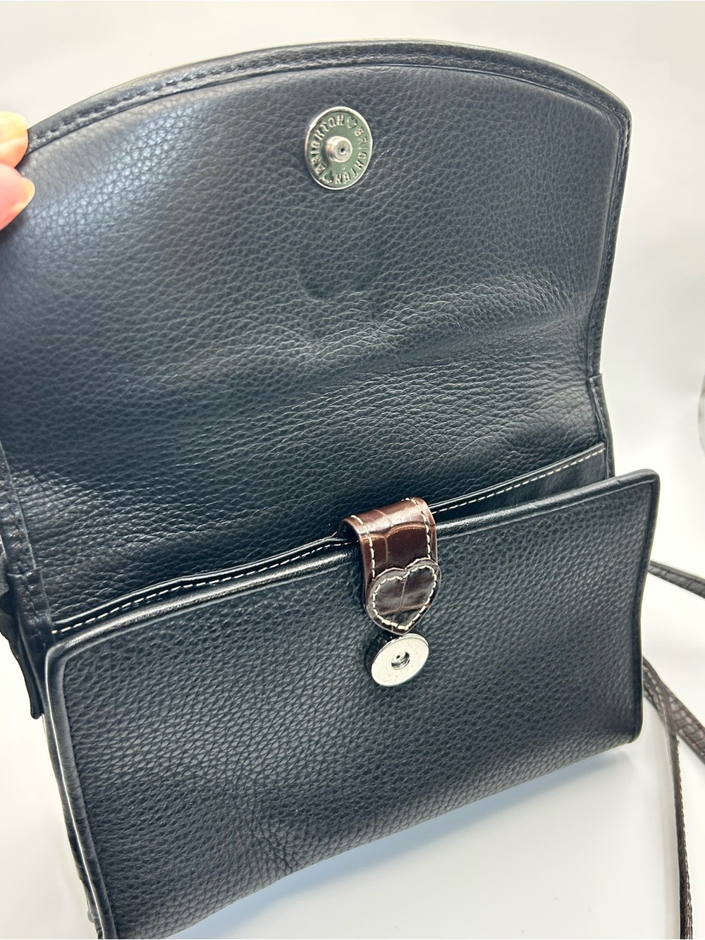 Brighton Vintage Pebble Leather Crossbody Purse Two-tone Black Brown Organizer - Picture 6 of 16
